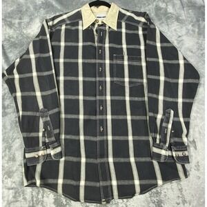 VTG 90s Review By Baxter Denim Shirt Mens Large Black Plaid Long Sleeve Cotton